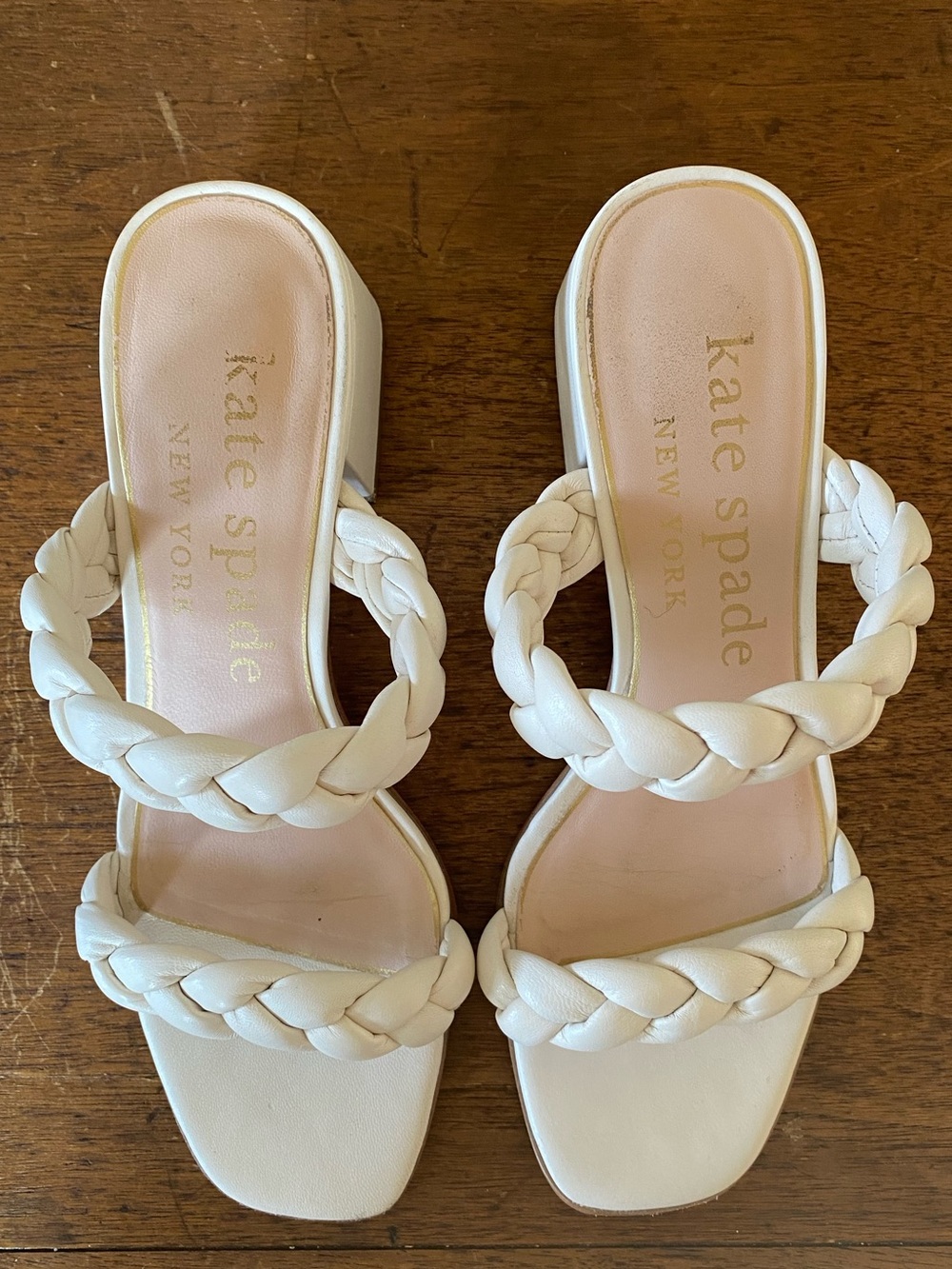 kate spade- Juniper: Off- White Braided Double-Strap Slide Sandal